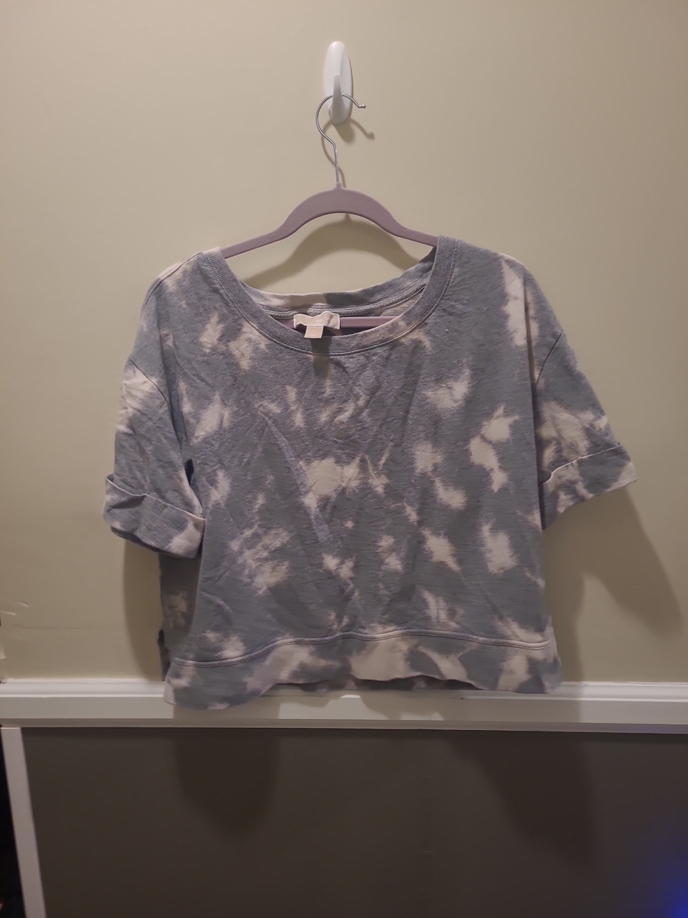 Michael Kors Womens Medium Gray Tye Dye Cropped Sweatshirt Medium Rolled Sleeves